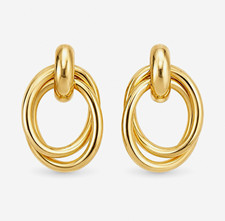 Gold Tone Interlocking Multi Hoop Oval Dangle...