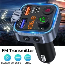 Bluetooth 5.0 Car Wireless FM Transmitter Adapter 2 USB PD Charger Hands-Free
