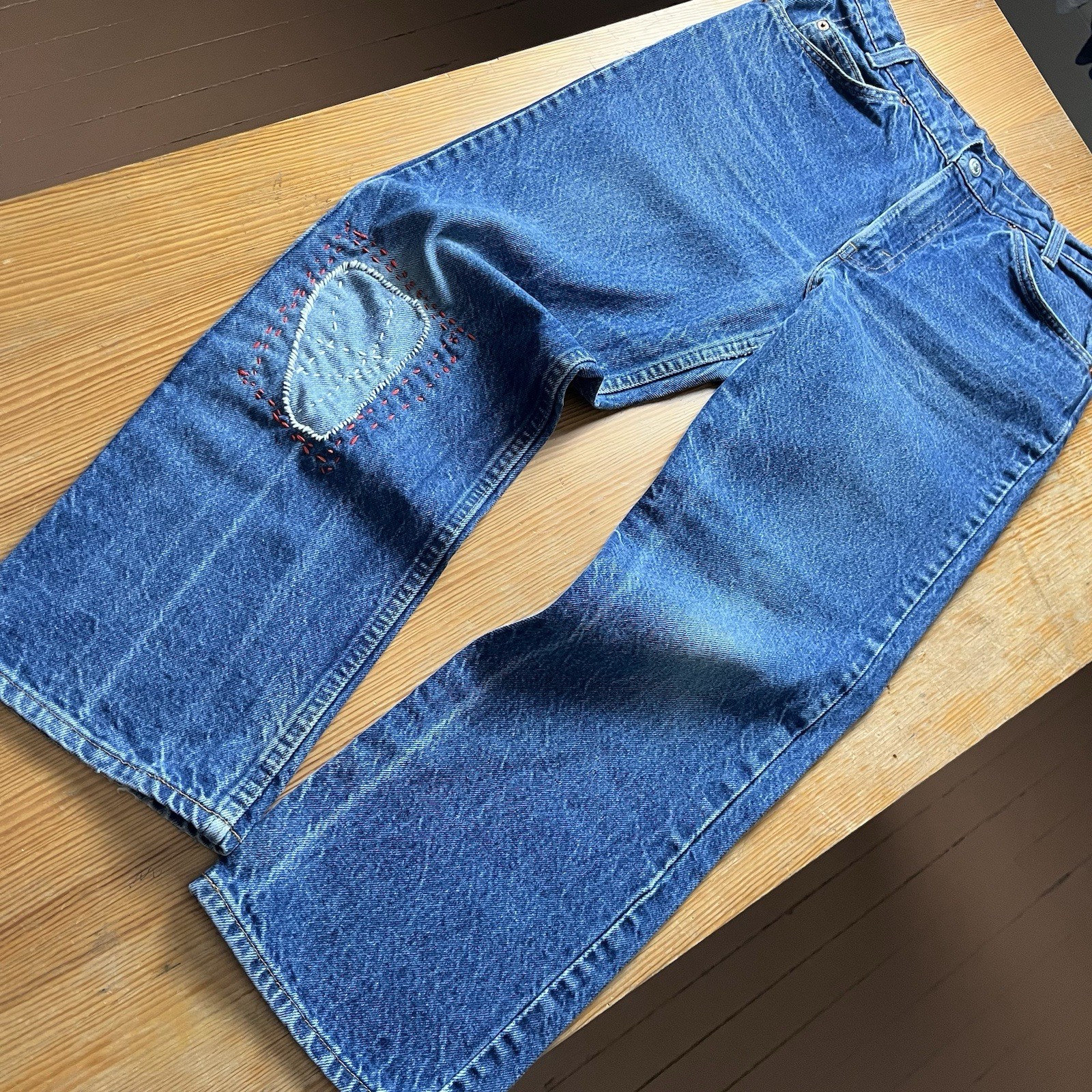 Rare Vtg 80s levis orange tab dark wash jeans repair patch work faded Distressed