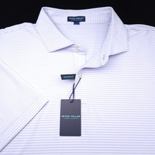 Peter Millar Polo Shirt XXL Tailored Purple White Stripe -Summer Comfort Golf