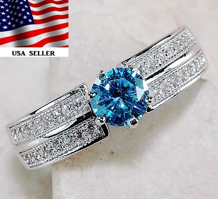 1CT  Aquamarine 925 Solid Sterling Silver Ring Sz 7 J1-9