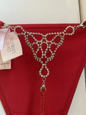 Victoria's Secret Red Thong With Rhinestone Design. Size L