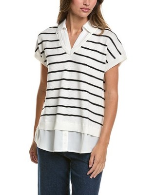 Adrianna Papell Drop Shoulder Textured Stripe Twofer Sweater Women's
