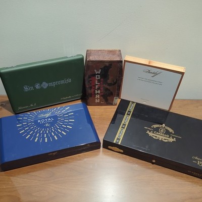 Lot of 5 Wooden Cigar Boxes Empty - Davidoff, Fuente, Carrillo - Crafting/Storag