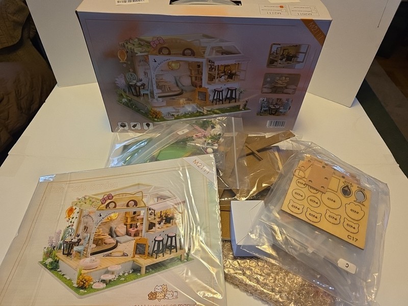 Cat Cafe Wooden Miniature Dollhouse Kit DIY Pet Cat Coffee Shop - M2111