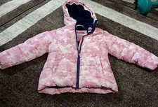 Snozu Pink And White Print With Navy Blue Lining Girls Winter Coat Size 6