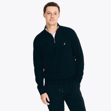 NAUTICA Men's True Black navtech 1/4-zip 100 Cotton Casual Sweater NWT Sz XL
