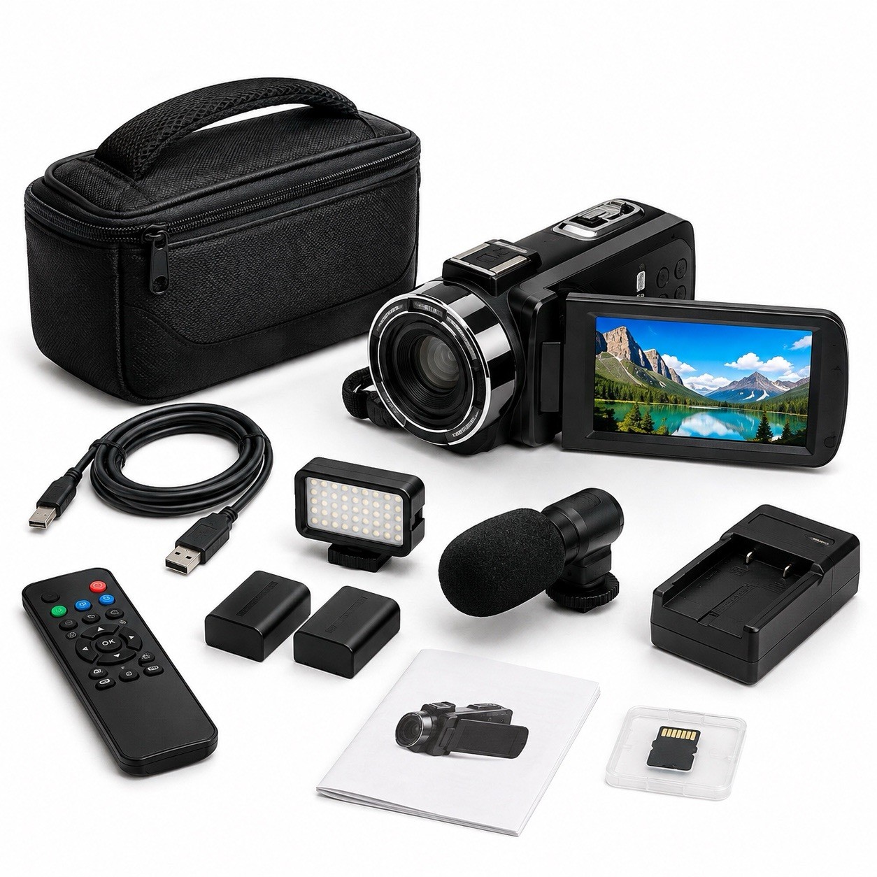 Videocamera D9 8K WiFi 96MP Kit Vlog Microfono LED 2 Batterie SD 32GB