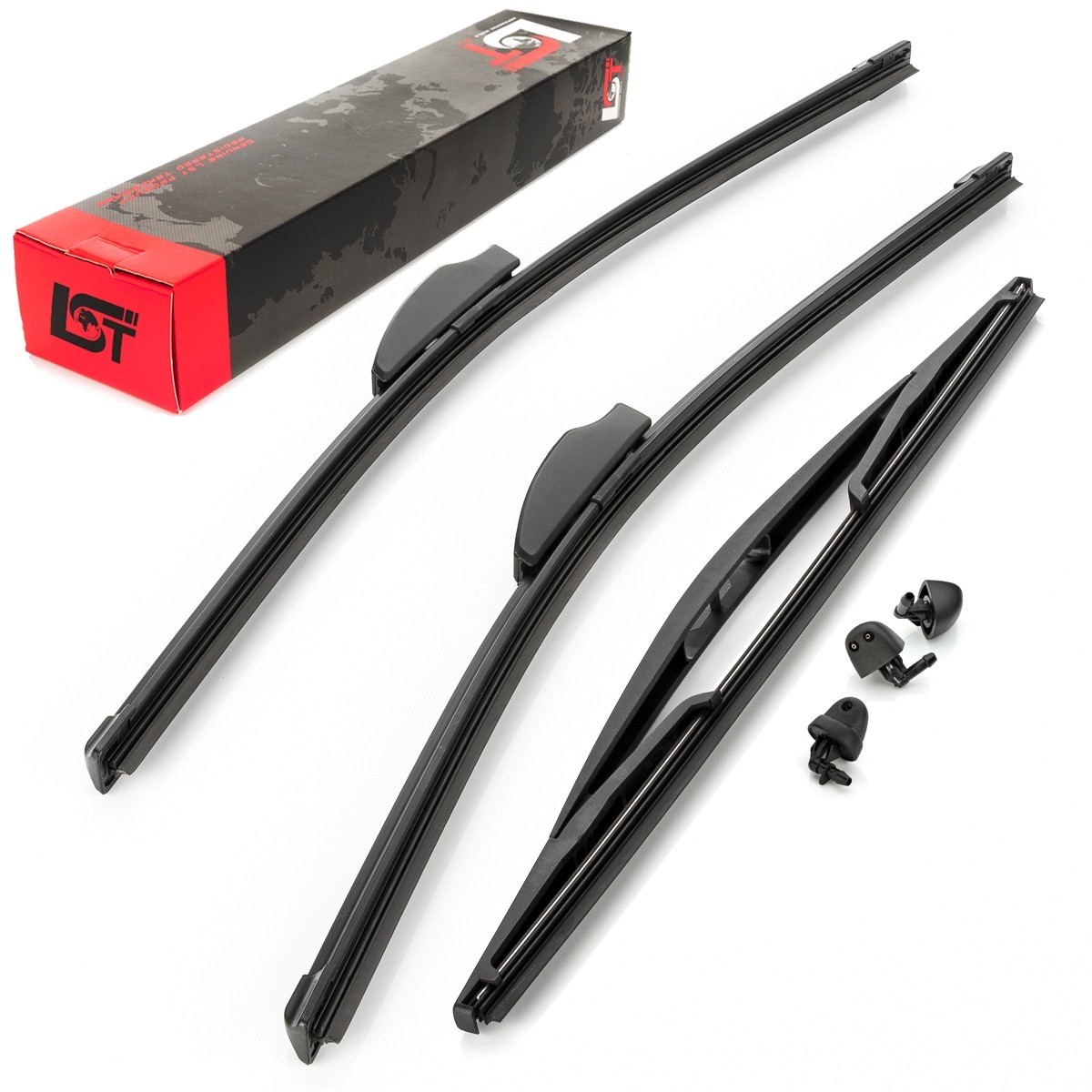Wiper Blade Set Front + Rear + Nozzles For RENAULT KANGOO