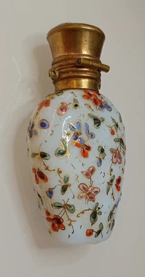 Antiker Miniatur Parfümflakon aus Porzellan Emaille – Schmetterlinge und Blumen - Bild 1 von 4