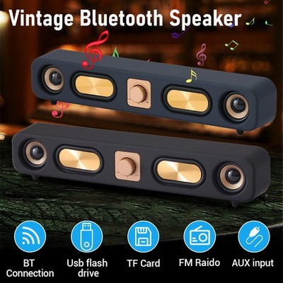 Portable Vintage Soundbar Bluetooth Speaker 4D Surround TF/FM/AUX/USB Speaker