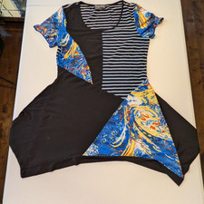 TANGO MANGO Collection Patchwork Tunic Top Women's Medium Stripes Abstract Art