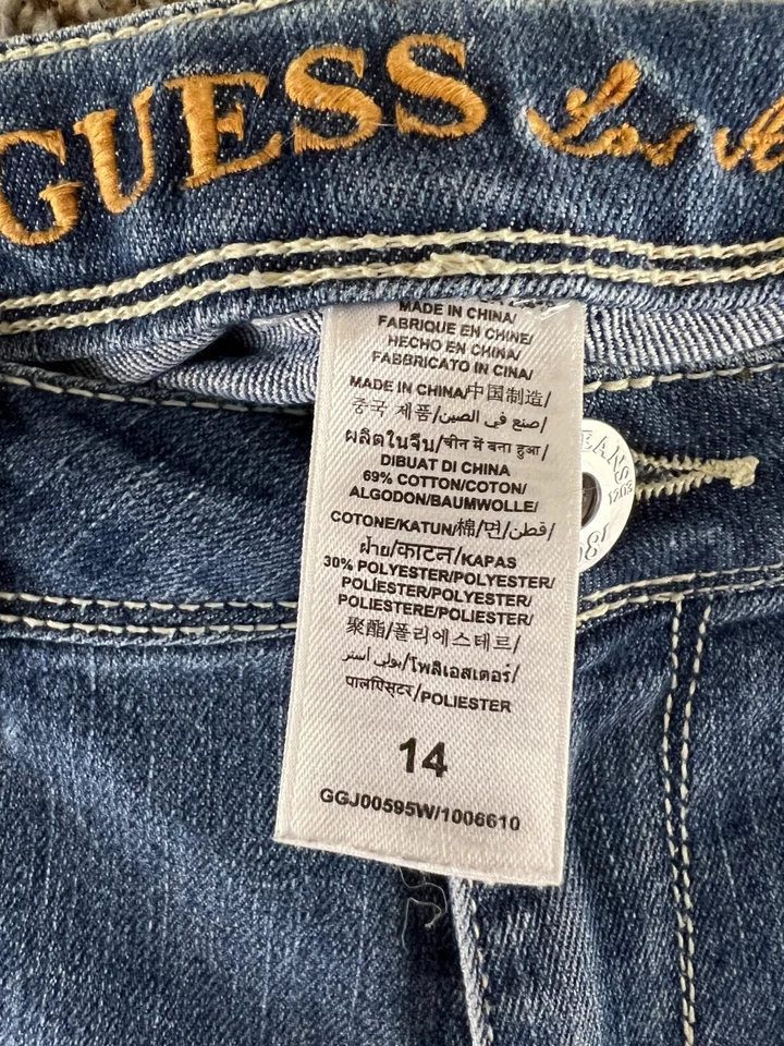 Guess Denim Jeans Girls Size 14 Blue Jean Shorts Bling Guess Logo Pockets - Image 3 of 4