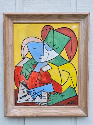 AFTER PABLO PICASSO TWO GIRLS READING PAINTING ON PAPER CUBISM | eBay