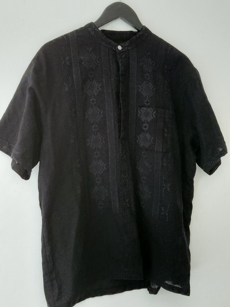 SS17 Supreme Embroidered Band Collar S/S Shirt size M medium black 