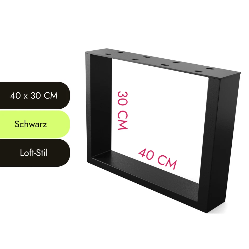 2 Tischkufen Metall I Moderne Stahl-Tischbeine eckig I Möbelfüße