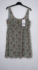 ZARA GREEN MINI FLORAL PRINT WIDE STRAPS DRESS WITH LINING SIZE S BNWT