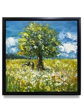 Hungryartist -Original Oil Painting of a tree on Canvas 14.5x14.5in Framed