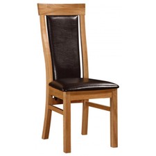 Solid Oak Chairs Dining Table Chairs Natural Finish Brown Leather Seat x 2
