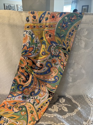 Vtg 60s Head Scarf Wrap Hair Art flower Power Eames Mod Go Go Hippy Groovy 8x42 - Picture 9 of 15