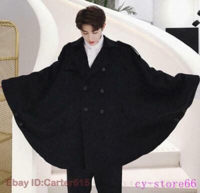 Men Loose Trench Outwear Double Breasted Cloak Cape Poncho Coat - Main Image