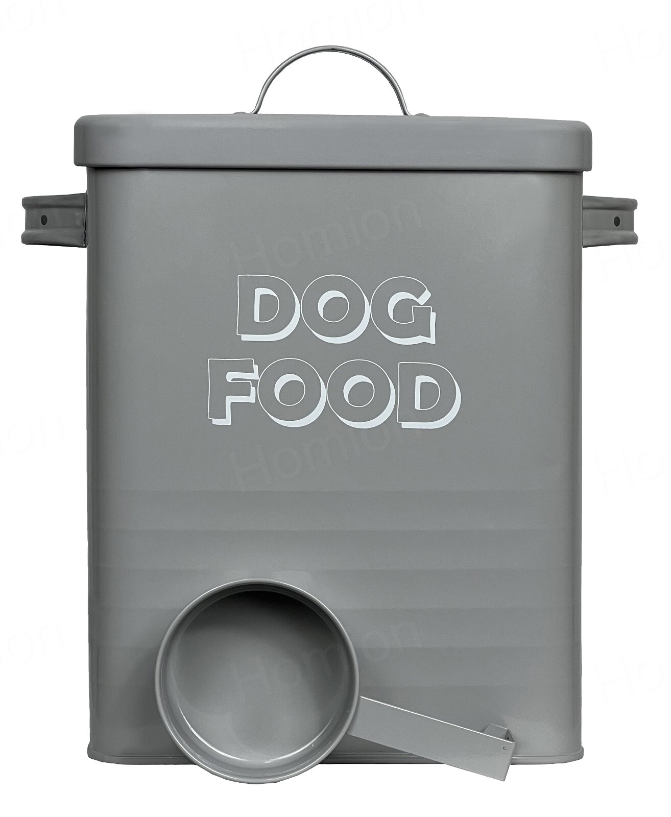 METAL DOG FOOD STORAGE LESSER & PAVEY HOME TIN WITH SCOOP AND LID CREAM