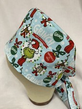 Men/Women Surgical Scrub Cap Lined Holiday Green Guy Christmas Balls 100 Cotton
