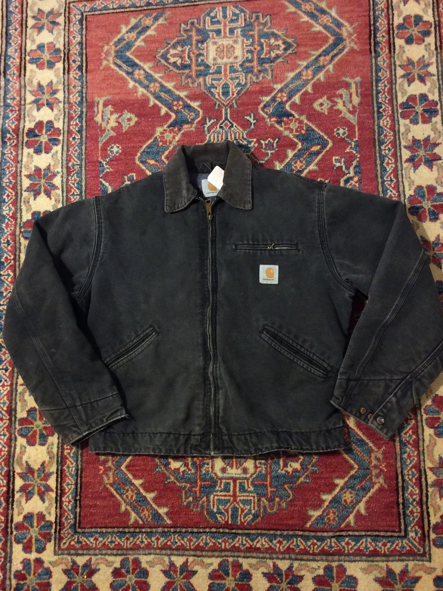 Vintage 90s Carhartt Detroit Jacket J97 Faded Black Blanket Lined Zip Up USA M