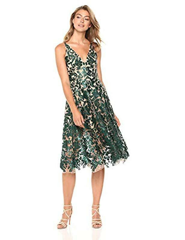 Dress The Population Women's Blair Plunging Fit and Flare Midi Dress Dress The Population Women's Blair Plunging Fit and Flare Midi Dress