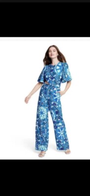 Rhode x Target Zinnia Floral Blue Jumpsuit Small Cut Out Pants Short Sleeve