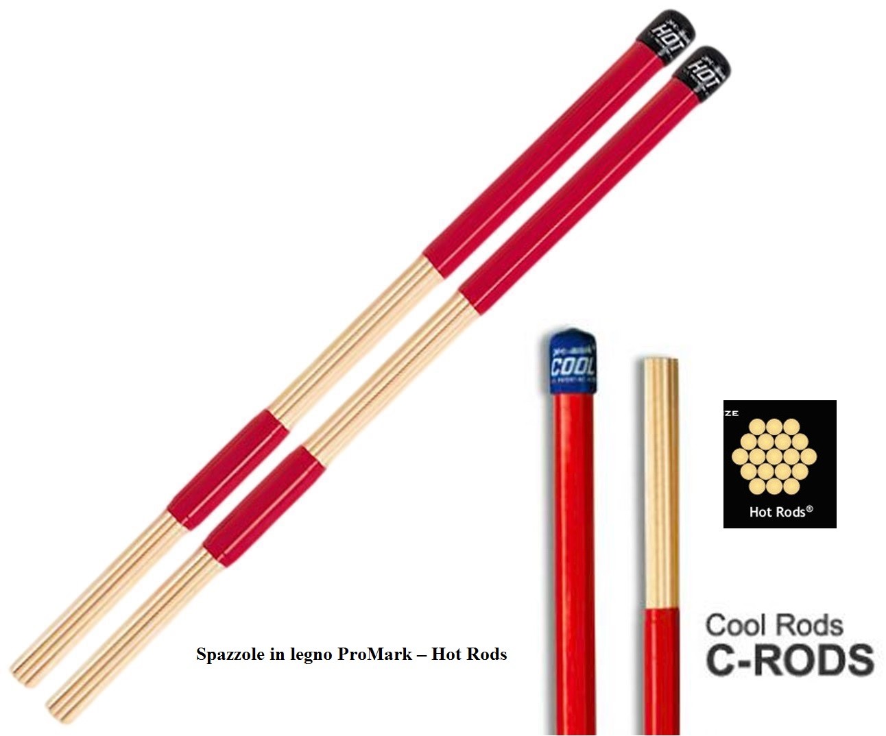 Promark Rosso H-Rods, Hot Rods (Bacchette, Batteria), Bacchette + Mazze, - Immagine 3