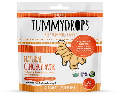 USDA Organic Ginger Tummydrops (Resealable Bag of 33 Individually Wrapped Drops)
