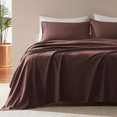 Nanotex Super Soft Cooling King Bed Sheets Set 4 Piece - Easy Care Fitted Flat S