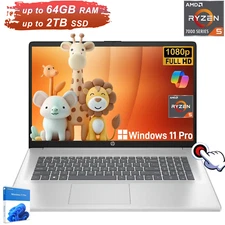 2025 HP Laptop 17.3" FHD Hexa-Core AMD Ryzen 5 7430U 64GB 2TB SSD+Win11Pro