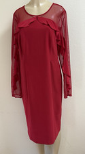 R M Richards Woman Size 14W Red Sheath Dress w/ Sheer Ruffled Sleeve