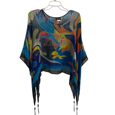 DILEMMA PAINTED  ABSTRACT INSPIRED ART SILK ART TO WEAR PONCHO TUNIC, OS
