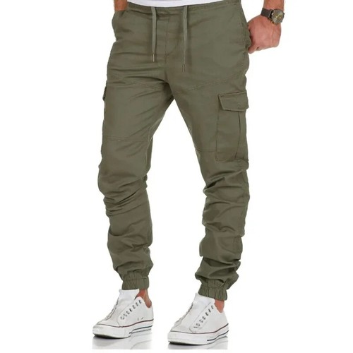 Men's Casual Trousers Multi-Pocket Sports Drawstring Fabricated Long Pants - Picture 19 of 28
