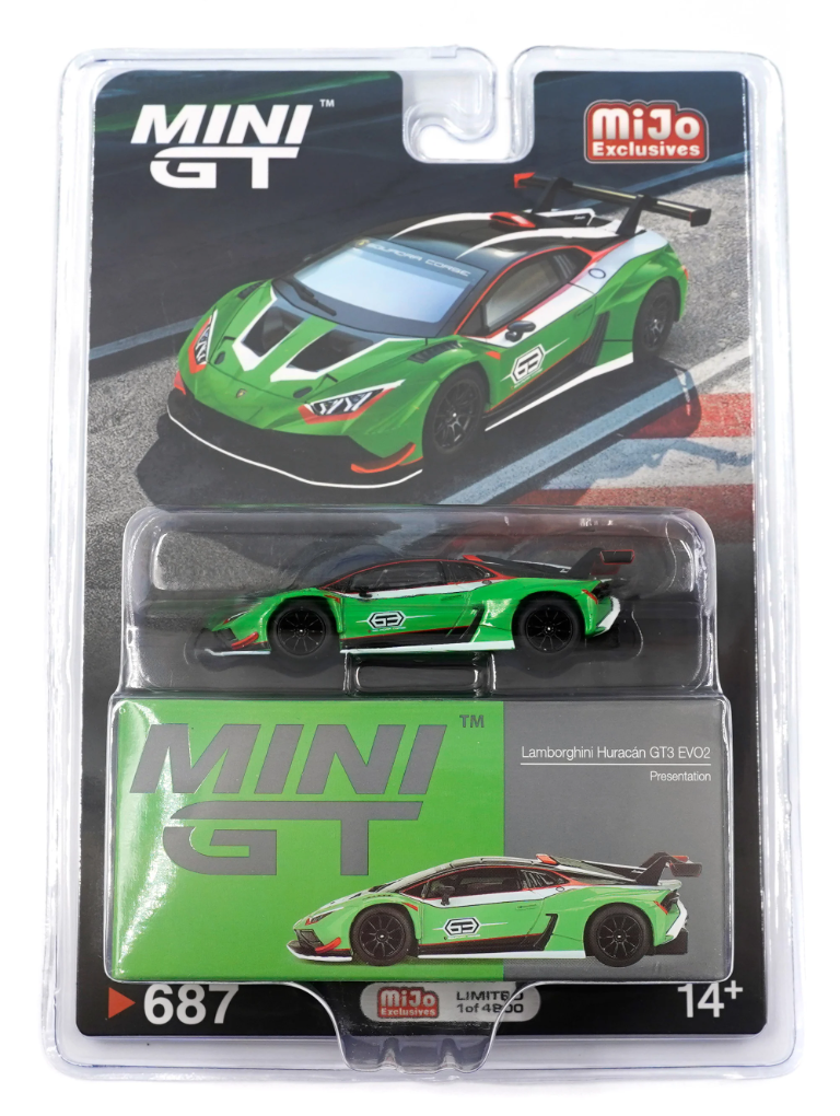Mini GT 1:64 Lamborghini Huracan GT3 EVO2 Presentation Green Model