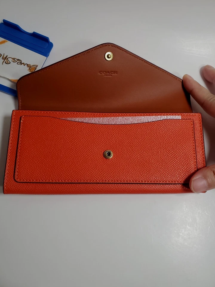 Coach CH809 Wynn Sun Orange Cross Grain Leather Soft Envelope Wallet NWT $175 - Image 3 of 4