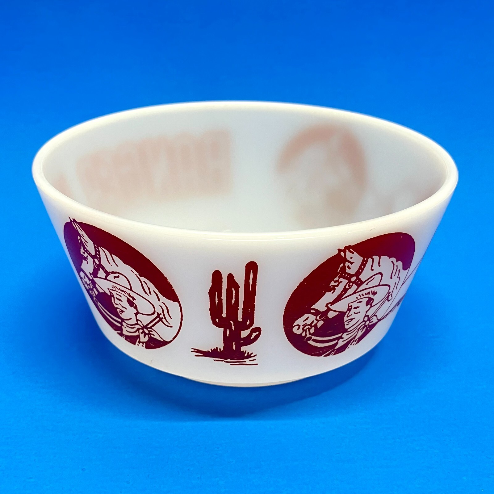 VTG 50s Ranger Joe Round Up 3PC Breakfast Set Hazel Atlas Milk Glass Mug & Bowls