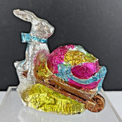 Foil Wrapped Faux Chocolate Easter Bunny w/Wagon Egg Figure MADE IN PHILIPPINES