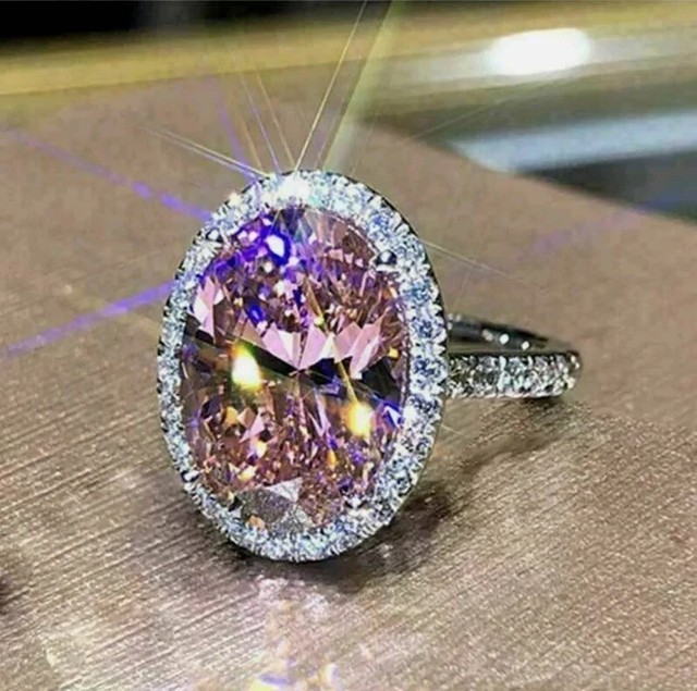 3Ct Oval Cut Lab Created Pink Sapphire Engagement Ring Halo 14K White Gold Over 3Ct Oval Cut Lab Created Pink Sapphire Engagement Ring Halo 14K White Gold Over