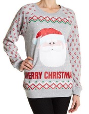 Rudolph Santa Sweatshirt Ugly Light up Christmas Holiday Sweater Juniors M 7-9