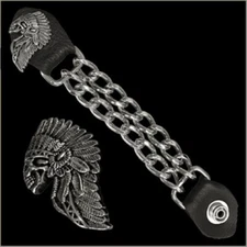 INDIAN CHIEF SKULL DOUBLE CHAIN 7" VEST EXTENDER leather biker harley motorcycle