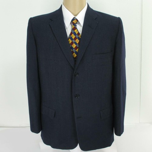 40 R (41) Hart Schaffner Marx Vtg Solid Navy Blue Wool Mens 3 Btn 2 Pc Suit Mint - Picture 2 of 10