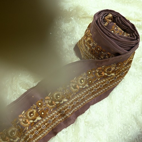 Indian Vintage Brown Border Hand Embroidered Craft Trim Lace Sewing Ribbon Decor - Picture 11 of 13