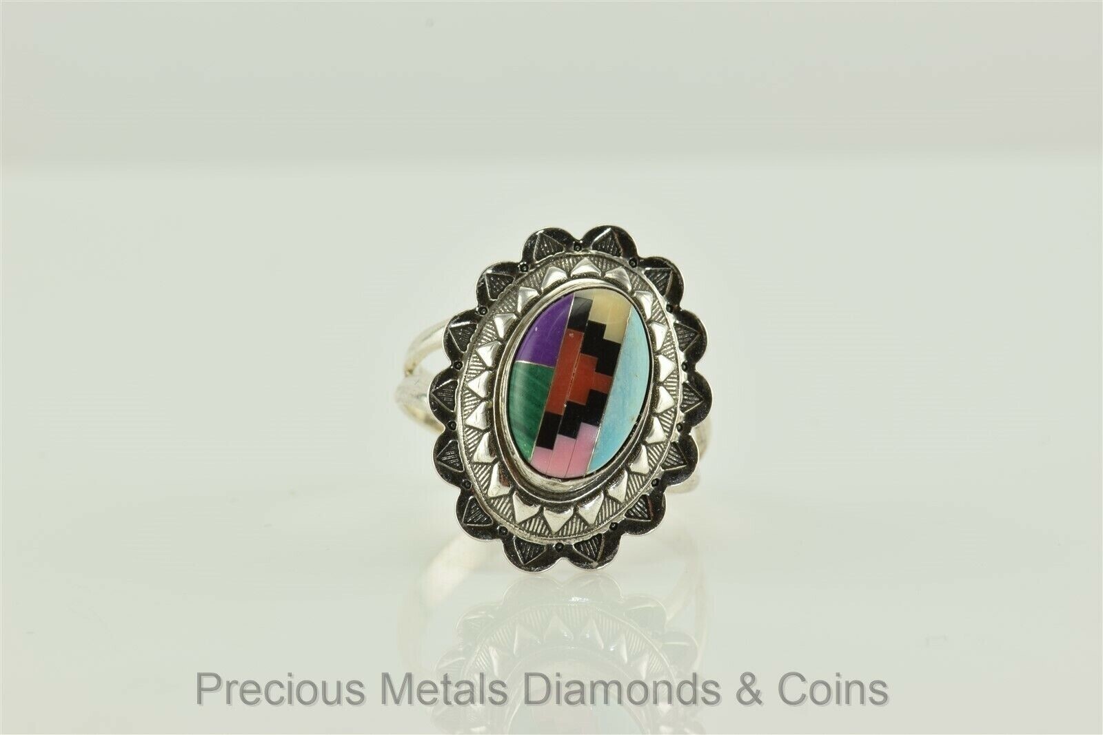 Native American Sterling Silver Patchwork Multi Gem Running Bear R.B ...