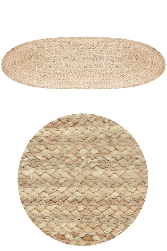 Ovale Jute Tapis Décoration Murale Extérieur Jardin Couloir Nature 150cm Grand - Photo 2/4