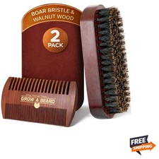 Mens Beard Grooming Kit Bamboo Comb & Boar Br...