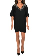 AIDAN MATTOX Womens Black Keyhole-back Elbow Sleeve Mini Evening Sheath Dress 2